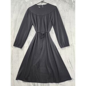 Vintage Caron Chicago Dress Women 12 Black Balloon Sleeve Tie Waist Goth Puritan